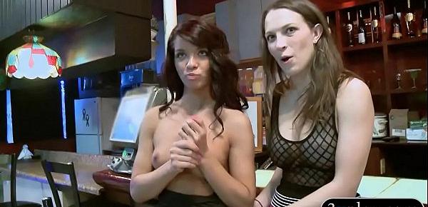  Two petite women get pounded in the bar